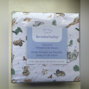 Koala Kids Flannel Crib Sheet - White with Animal Design